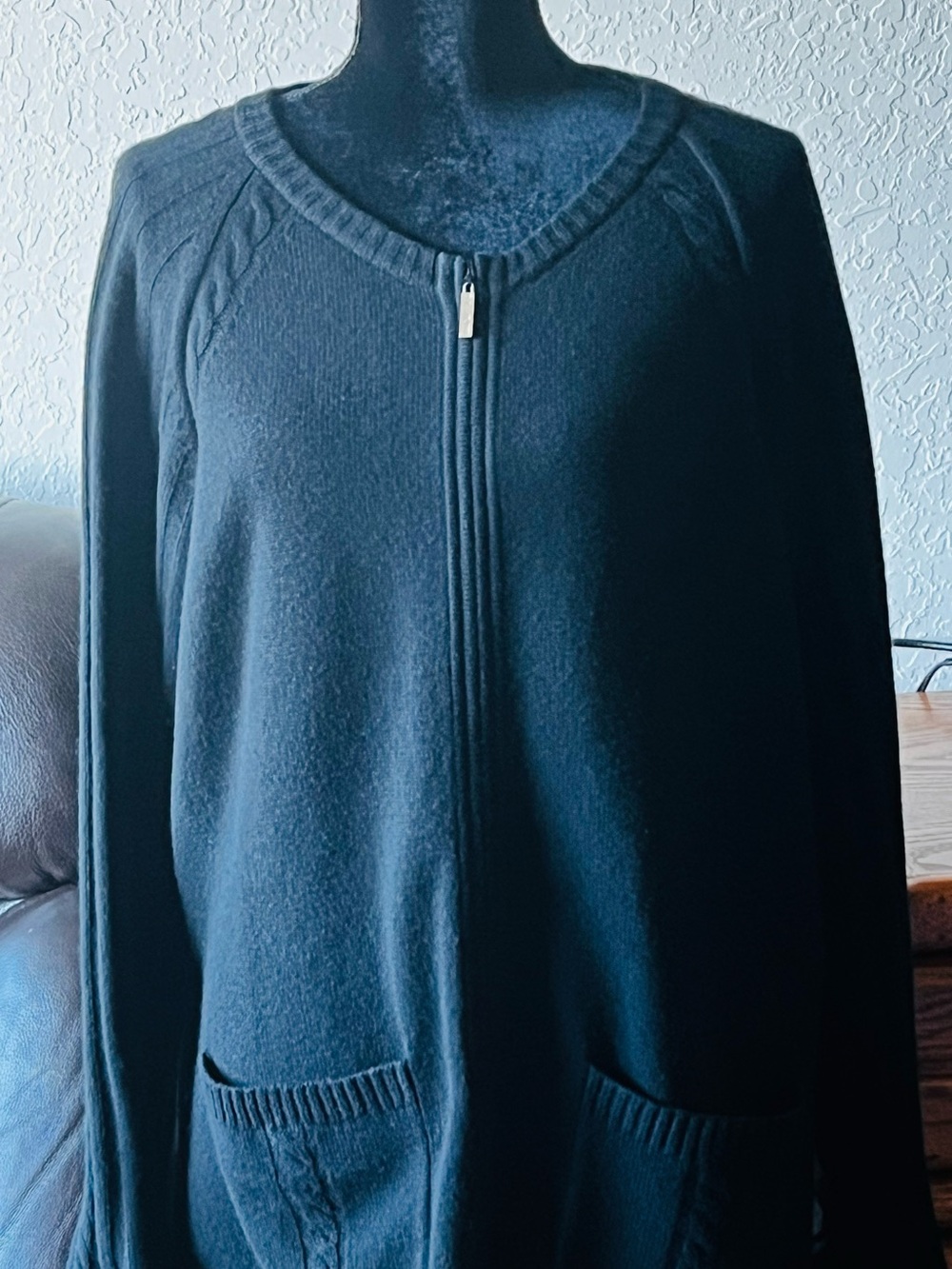 St. John Black Zip-Front Cardigan Sweater